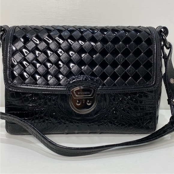 Brahmin Handbags - BRAHMIN Black Croc Embossed / Woven Leather Shoulder Bag